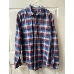 Lee Premium Quality Plaid Blue Plaid Casual Button Up Shirt Mens Large Pockets